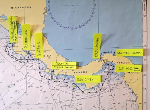 Die geplante Route unserer Kreuzfahrt. Von Colon in Panama bis Puntarenas in Costa Rica